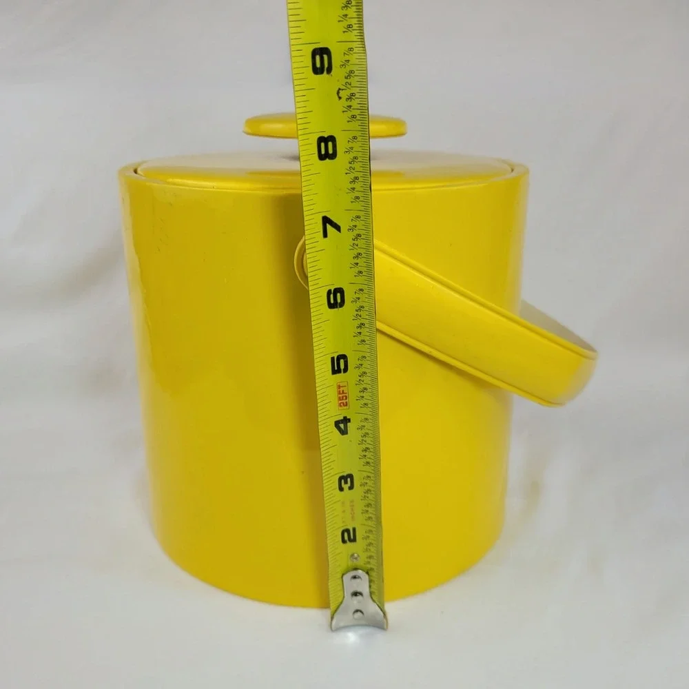 Vintage Mid Century Modern Yellow Insulated Ice Bucket with Lid and Handle